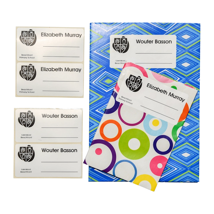 Black and white book labels for school books, notebooks and folders